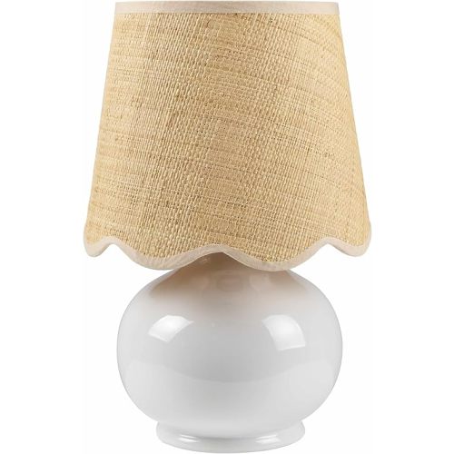 Theisseil Boho Ceramic Bedside Table Lamp for Bedroom Nightstand and Living Room - Shade Rattan - White, Beige - 13" H