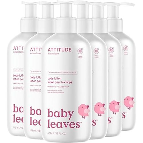 ATTITUDE Baby Lotion, EWG Verified Moisturizer, Dermatologically Tested Moisturizing Cream, Vegan and Cruelty-Free, Unscented, 16 Fl Oz (Pack of 6)