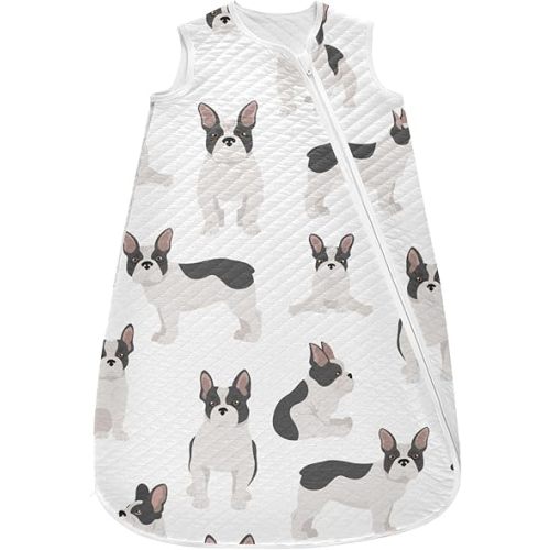 vvfelixl Unisex French Bulldog Pattern White Baby Sleeping Bag,Baby Wearable Blanket,Toddler Sleep Sack,Sleep Suit for Infant Newborn Babies 0-6 Months