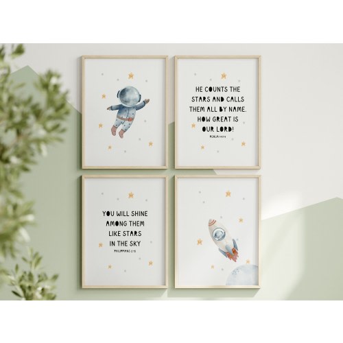 Outer Space Printable Wall Art with Psalm 147 4 Bible Verse Philippians 2 15 Space Nursery Decor Boy Bedroom Decor Toddler Room Decor