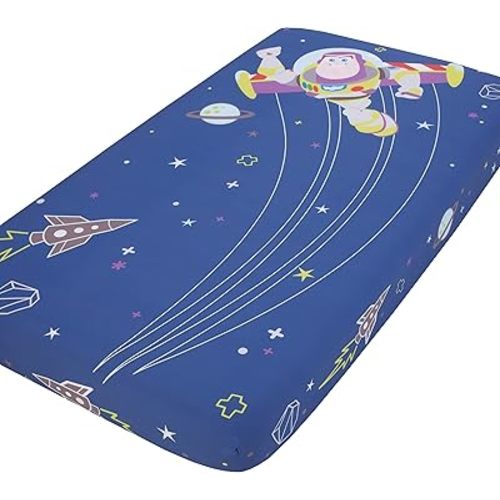 Disney Toy Story Buzz Lightyear - Blue & Green Photo Op Fitted Crib Sheet, Blue, Green, Grey, Toy Story Buzz Lightyear - Blue and Green , 28x52x8 Inch (Pack of 1)