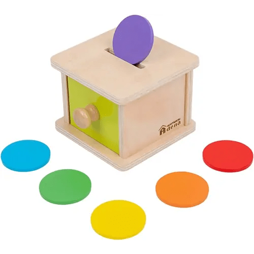 Adena Montessori Coin Box Yellow-Green Door Baby Toys for 6-12 Months 1 2 Years Old Toddlers Infant Toys