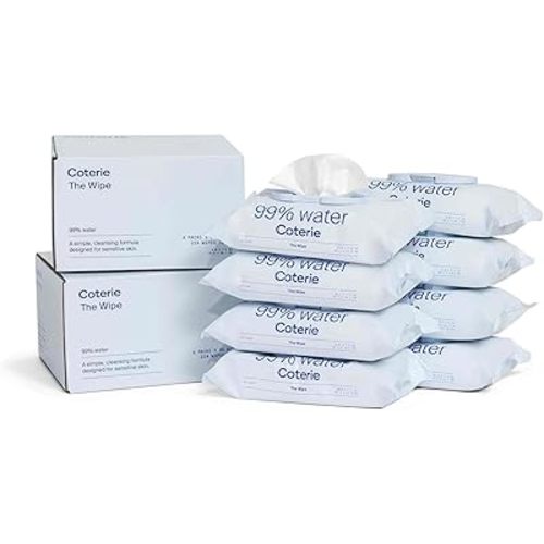 Coterie Baby Wipes, 8 Pack, 448 Count, Unscented Wipes, 99% Purified Water, Plastic-Free & Plant-Based Fibers, Fragrance Free Hypoallergenic Sensitive Skin Baby Essentials, Clean Ingredients
