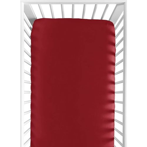 Sweet Jojo Designs Solid Red Baby or Toddler Fitted Crib Sheet for Baseball Patch Sports Collection