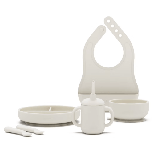 Lalo Silicone First Bites Full Kit Feeding Set - Oatmeal