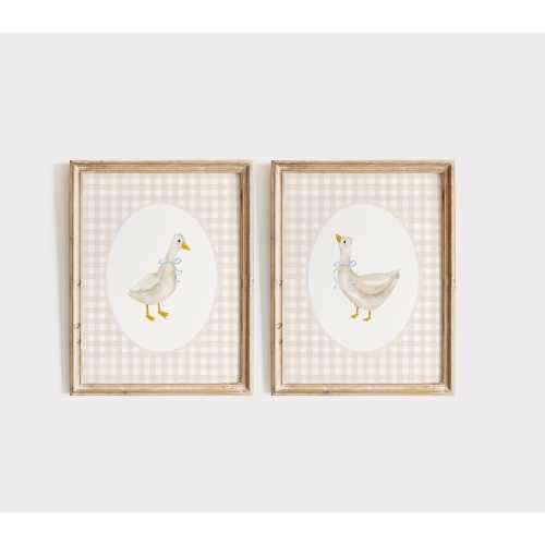 Goose Nursery Print Set, Vintage Goose Nursery Art, Baby Boy Nursery Decor, Girl Gingham Nursery Decor Neutral, Duck Vintage Goose Wall Art