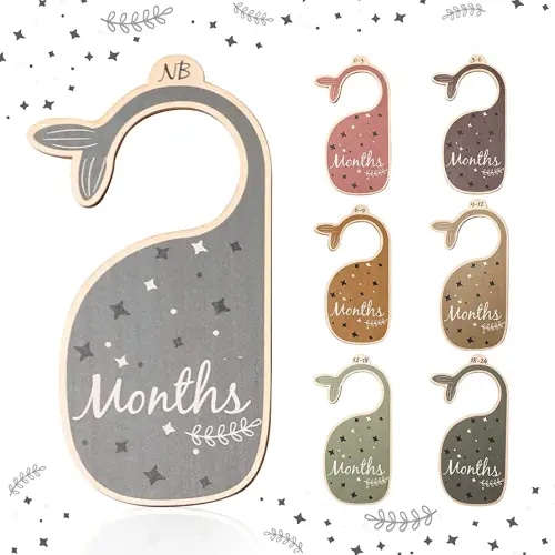 ibwaae Wooden Animal Baby Closet Size Divider Organizer Hanger Clothing Dividers for Newborn Nursery Decor Infant to 24 Months（Whale）