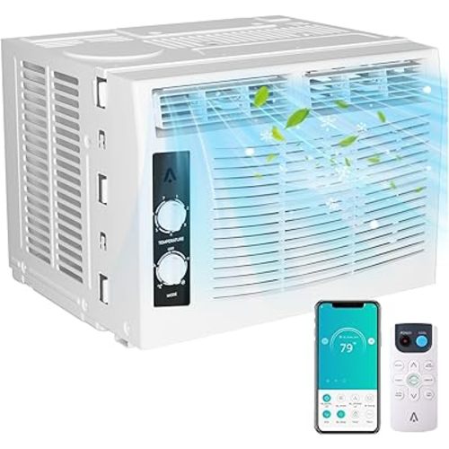 5000 BTU Window AC Unit with Remote - Cools Rooms 150 Sq.Ft, Low-Noise & Energy Saver for Bedroom, Office, Dorm (Quick-Install Kit)​