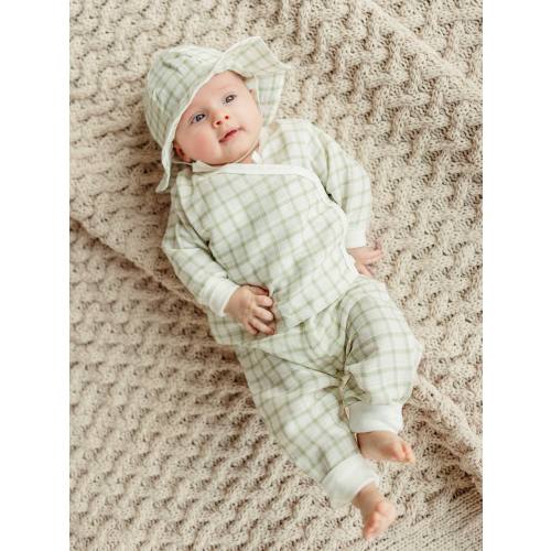 0-3 MO Muslin Side Snap Top & Pant Set - Sage Windowpane
