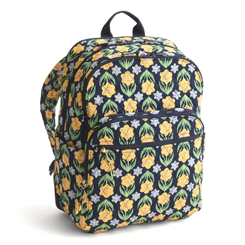 Vera Bradley Women's Premium Cotton Large Bancroft Backpack, Daffodils, One Size