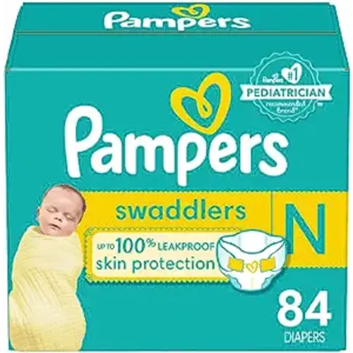 Pampers Swaddlers Diapers Newborn - Size 0, 84 Count, Ultra Soft Disposable Baby Diapers
