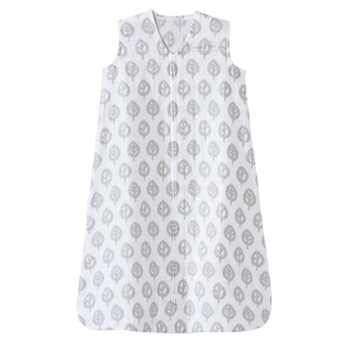 Gray Leaf Cotton Muslin Wearable Baby Blanket | HALO