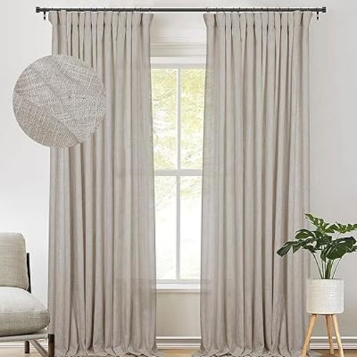 zeerobee Linen Curtains for Living Room/Bedroom 84 Inch Length 2 Panels Set, Light Filtering Linen Drapes, Textured Natural Light Reducing Privacy Curtains, W50 x L84, Dark Flax