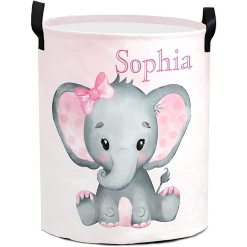 Cute Elephant Gradient Large Laundry Basket Custom Name Foldable Clothes Bag Collapsible Fabric Laundry Hamper Folding Washing Bin for Gift