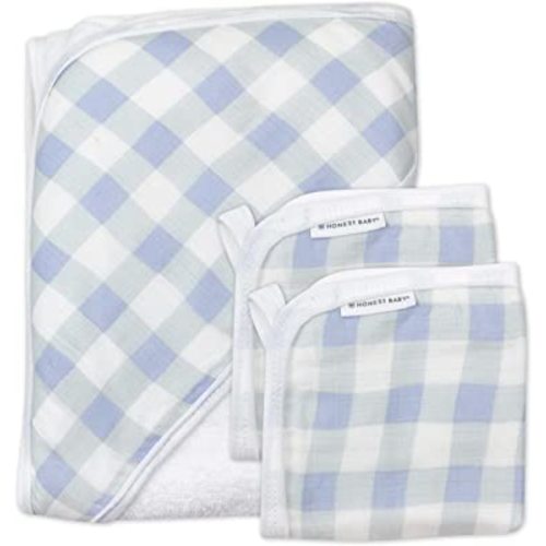 HonestBaby Unisex Baby Organic Cotton Hooded Towel & Washcloth Set Bandana