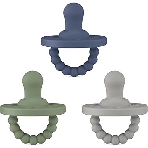 Ryan & Rose Cutie PAT All-in-One Pacifier and Teether Massaging Teething Ring and Hideaway Binky for Growing Babies (Prep (3 Pack), Flat)