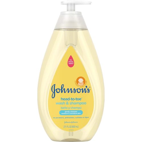 Johnson's Head-to-Toe Gentle Tear-Free Baby & Newborn Wash & Shampoo, Sulfate-, Paraben- Phthalate- & Dye-Free, Hypoallergenic Wash for Sensitive Skin & Hair, 27.1 fl. Oz