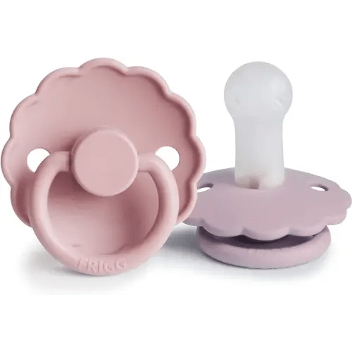 FRIGG Daisy SilkySoft Silicone Baby Pacifier | Made in Denmark | BPA-Free (Baby Pink/Soft Lilac, 6-18 Months)