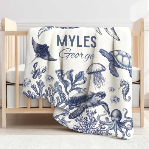 Ocean Blanket Boy Nautical Nursery Turtle Blanket newborn Ocean toile crib bedding set Ocean Nursery decor Under the Sea blanket Baby Gift