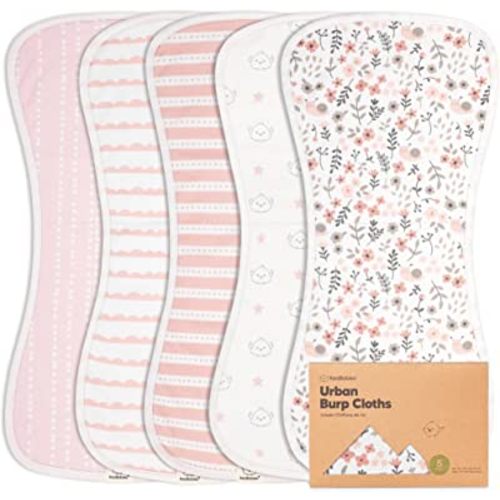 5-Pack Organic Burp Cloths for Baby Girls - Ultra Absorbent Burping Cloth, Burp Clothes, Newborn Towel - Milk Spit Up Rags - Burpy Cloth Girl - Burp Cloths (Sweet Charm)