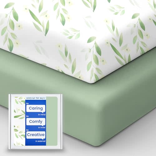 TotBasic Crib Sheets for Boy Girl, Premium Soft Crib Mattress Fitted Sheet, Ultra Breathable Baby Sheets, Super Stretchy Baby Bed Sheets 28''x52''x9'' Extra Deep Pocket, 2 Pack