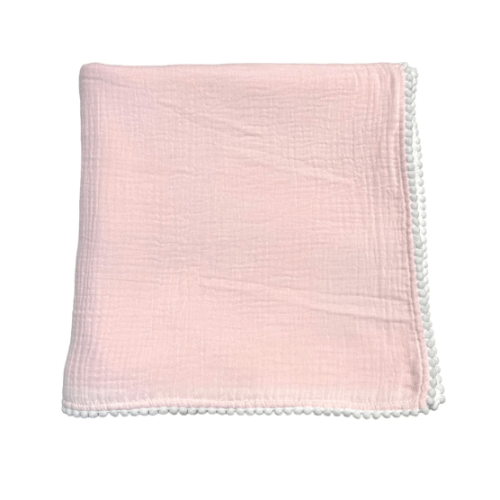Muslin Swaddle, Light Pink with White