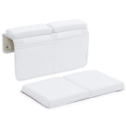 Bath Kneeler and Elbow Rest Pad, Extra Thick Baby Bath Kneeling Pad and Elbow Pad for Bathtub. Bath Tub Elbow Pad with Infant Toy and Baby Accessories Organizer, Off White Color