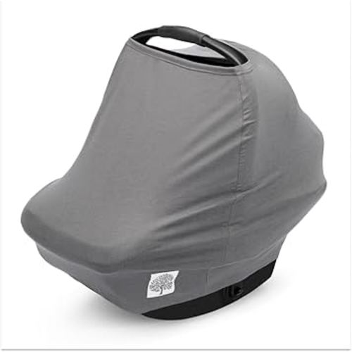 Parker Baby 4 in 1 Car Seat Cover for Girls and Boys - Stretchy Carseat Canopy, Nursing Cover, Grocery Cart Cover, High Chair Cover - “Pewter”