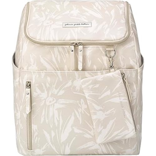 Petunia Pickle Bottom Tempo Backpack, Diaper Bag Designed for Busy Families, Attaches to Stroller or Suitcase, Spacious Main Compartment (Linen Blossoms)