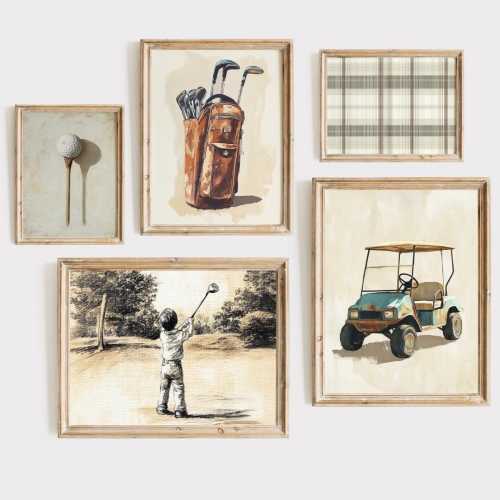 Golf Prints Set of 5 Golf Wall Art Vintage Golf Prints Golf Art Golf Decor Golf Nursery Golf Print Golf Nursery Decor Vintage Golf Art Boys