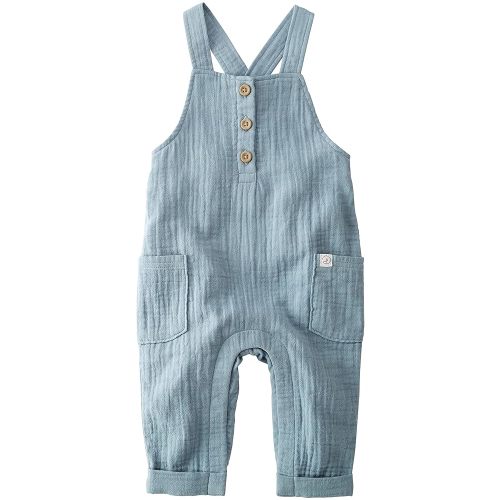 little planet by carter's Baby Organic Cotton Gauze Overall Jumpsuit, Blue Creek Solid, NB
