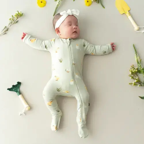 Zippered Footie in Aloe Chick