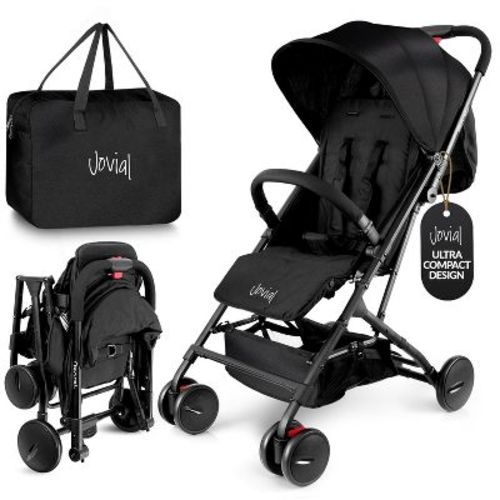 Jovial Portable Folding Baby Stroller - Compact, Lightweight Design with Reclining Seat, Storage Basket & Travel Bag (Black)