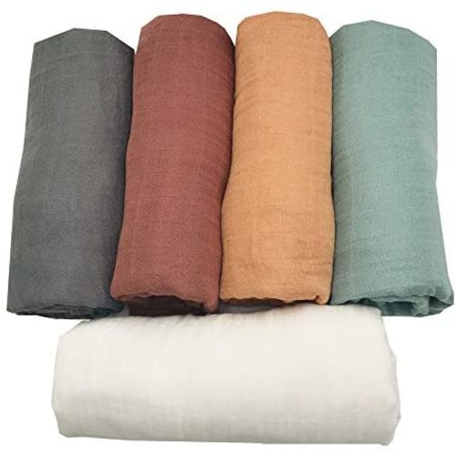 HGHG 5 pcs Bamboo Soft Muslin Swaddle Blankets Premium Receiving Blanket for Boys & Girls 47" x 47" Solid Color (New Surprise)