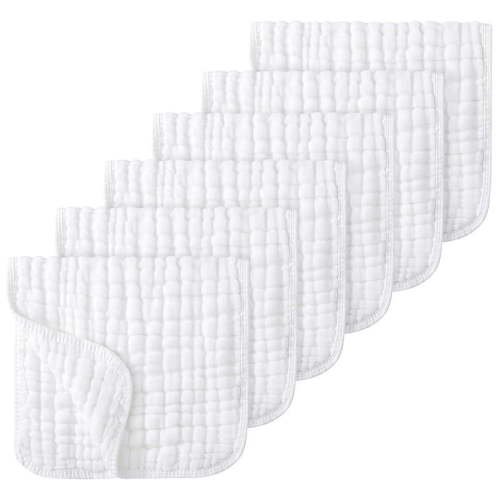 LMBKK Muslin Burp Cloths 100% Cotton Muslin Cloths Large 20''x10'' Extra Soft and Absorbent 6 Pack Baby Burping Cloth Pure(White)