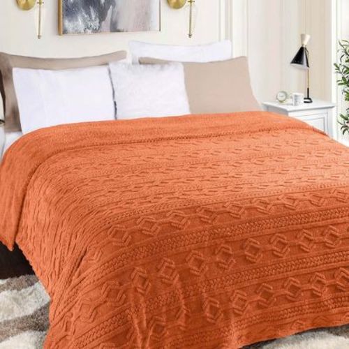 Boho Knit Jacquard Fleece Fluffy Blanket, Throw, Dusty Orange - Blue Nile Mills