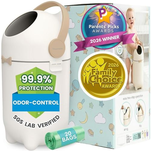 iTouchless Diaper Pail, Odorless Bin with Ag+ Silver Ion, Trash Can with Lid - Fits Any Bag, No Refills Needed, Award-Winning Nursery Baby Registry Gift - Boho White