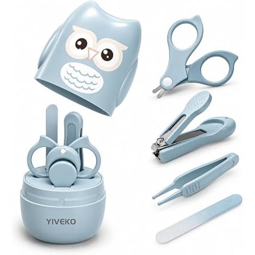 Baby Nail Kit, 4-in-1 Baby Nail Care Set with Cute Case, Baby Nail Clipper, Scissor, Nail File & Tweezer, Baby Manicure Kit and Pedicure kit for Newborn, Infant, Toddler, Kids-Owl Blue