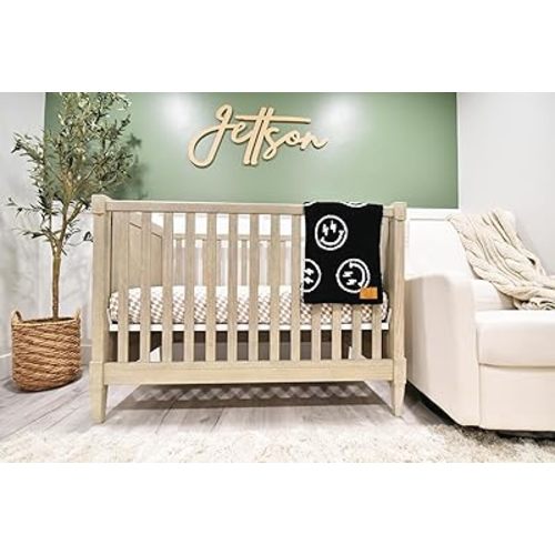 Smiley Face with Lightning Bolt Eyes Baby Blanket 28"x40" with Leather Patch - Soft Knitted Throw - Reversible Receiving Blanket/Newborn Gift (Black/White Lightning Bolt)