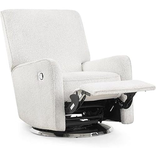 Delta Children Nest Nursery Swivel Recliner - Fabric is GREENGUARD Gold Certified and Oeko-TEX Standard 100 - Upholstered in a Unique Chenille Yarn for Blanket Like Softness, Oyster