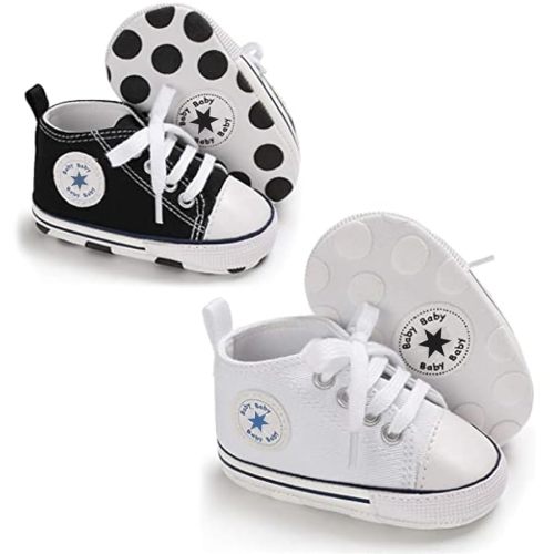 Unisex Baby Boys Girls Shoes, Newborn Infant Non-Slip Canvas Denim High Top Sneakers, Toddler First Walkers Shoes