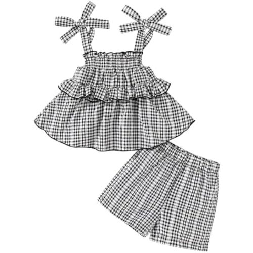 YOUNGER TREE Toddler Baby Girl Clothes Summer Sleeveless Ruffle Top Casual Short Sets 2 Piece Outfits