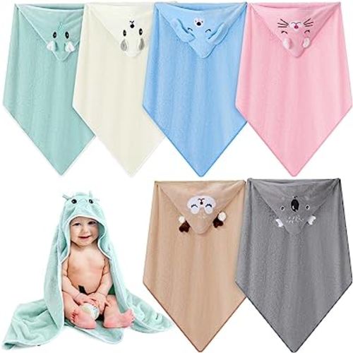 Pack of 6 Baby Hooded Towel Bulk Absorbent Soft Kids Bathrobe Blanket Cute Animal Baby Bath Wrap Towels Coral Velvet Toddler Towels for Newborn Boy Girl Toddler Essentials