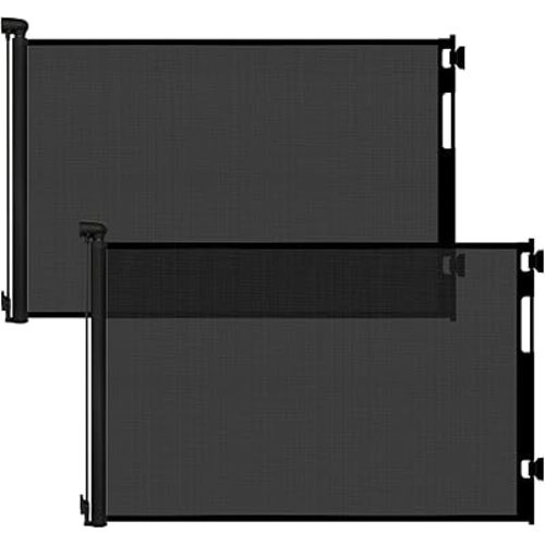 (2 Pack) Retractable Baby Gate for Stairs and Doorways, 55" Wide x 33" Tall Mesh Dog Gate for Indoor & Outdoor Use, Safety Gate for Babies and Pets, Child Gates for Hallways, Hardware Mounted, Black