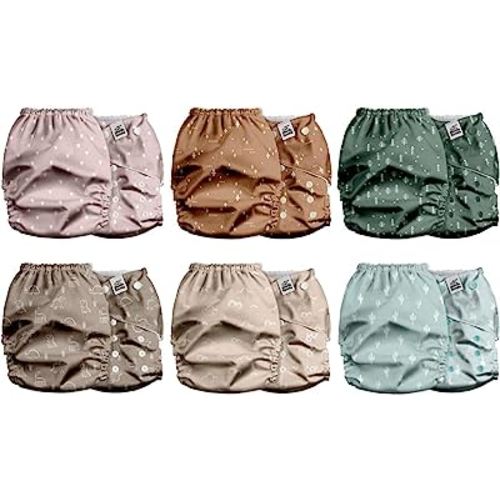 Mama Koala 2.0 Cloth Diapers for Babies with AWJ Lining, 6 Pack with 6 Bamboo Cloth Diaper Inserts - Reusable and Washable Pocket Diapers(Simply Neutrals)
