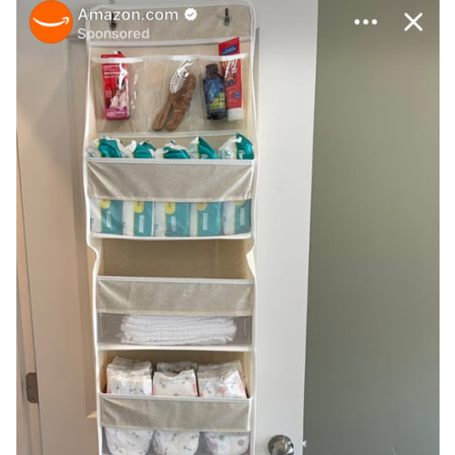 Univivi 6-Shelf Over Door Hanging Organizer Fabric Baby Door Storage with 5 Large Pockets and 3 Small PVC Pockets Wall Mount Hanging Storage Organizers for Baby Essential (Beige)