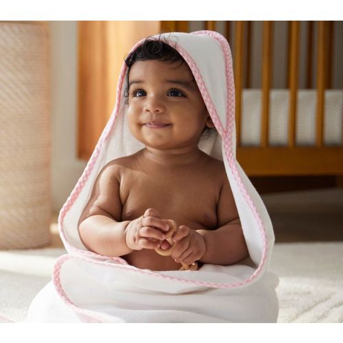 Gingham Baby Hooded Towel - Gray