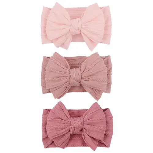 Handmade Baby Girls Headbands Soft Stretchy Nylon Hair Bands Hair Accessories with Bows for Newborn Baby Girls Infant Toddlers Kids (Pink)