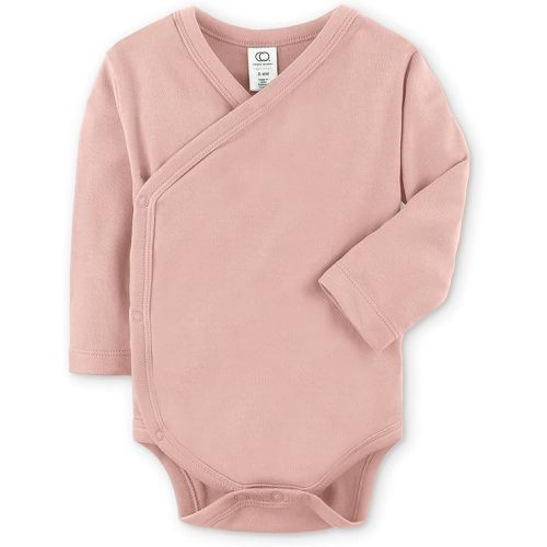 Colored Organics - Organic Cotton Baby Kimono Bodysuit - Long Sleeve One Piece - 0-3 Months - Blush