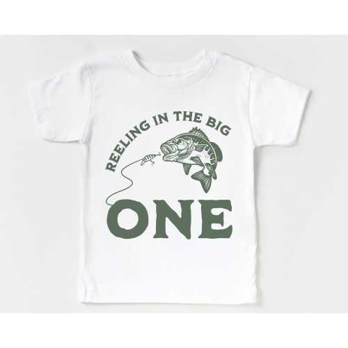 First Birthday Infant T-Shirt, Bodysuit | Reeling in the Big One Baby Tee | Rustic Bass Fishing | 1st Bday Party Boy, Girl | Matching Family